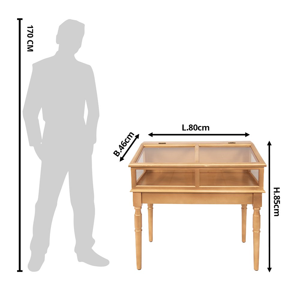Vitrinekast Goudkleurig, Hout en Glas 80x46x85 cm
