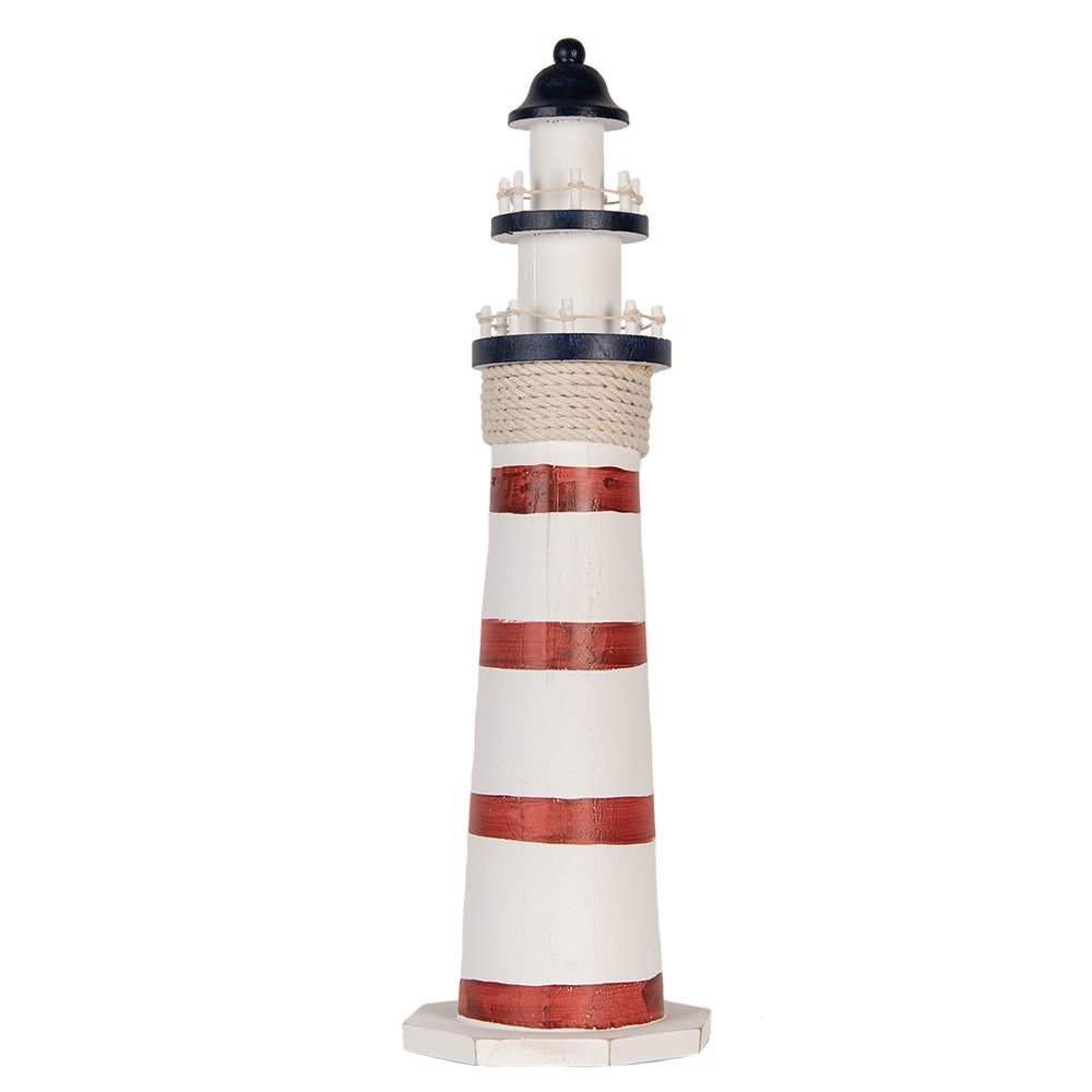 Decoratie Beeld Vuurtoren Ø 15x48 cm Wit Rood MDF