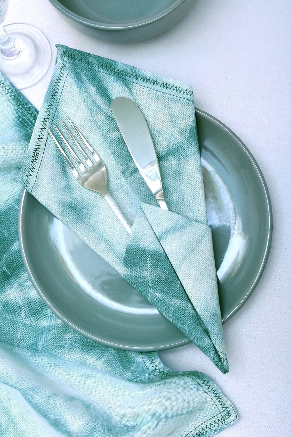 Linnen-katoenen servetten Tie-Dye Zeegroen - Set van 2