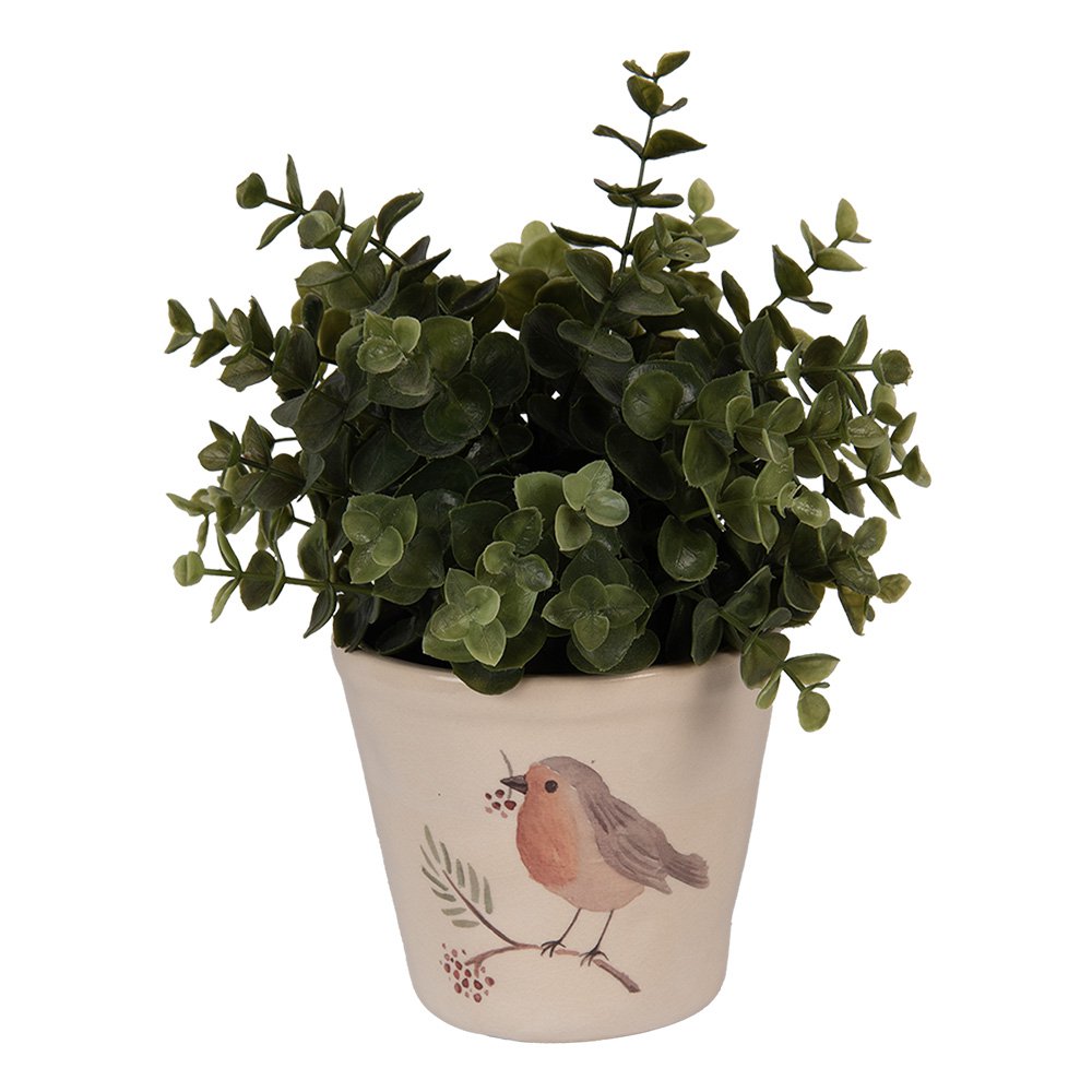 Bloempot Ø 12x11 cm Beige Keramiek Vogel
