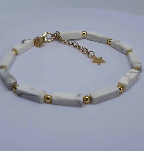 Armband edelsteen Rechtek roestvrij staal verguld