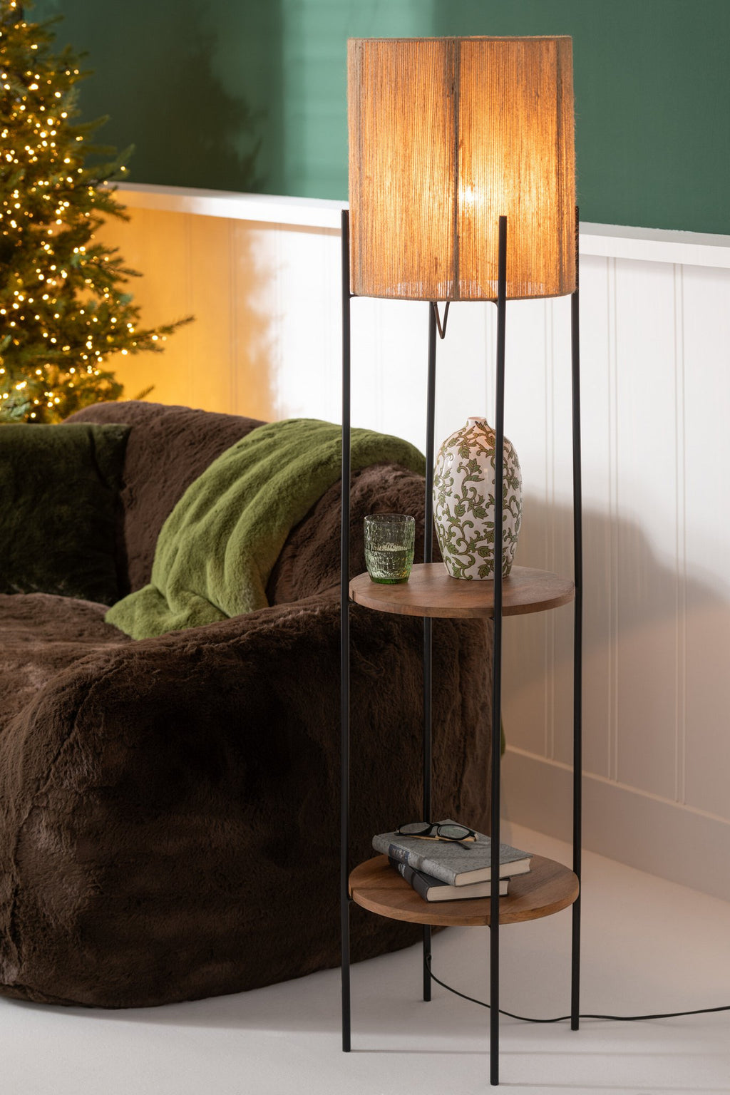 J-Line lamp - ijzer/mango - naturel/zwart