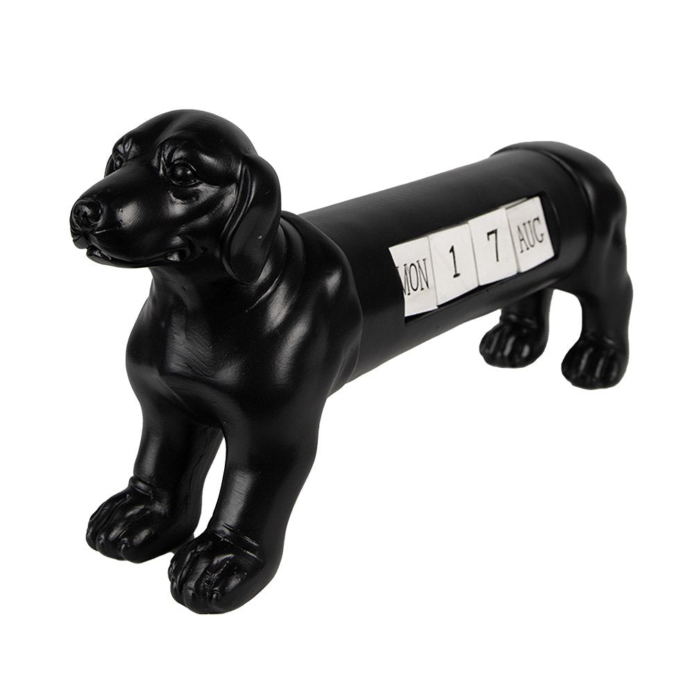 Kalender Hond 31x8x15 cm Zwart Polyresin Aftelkalender