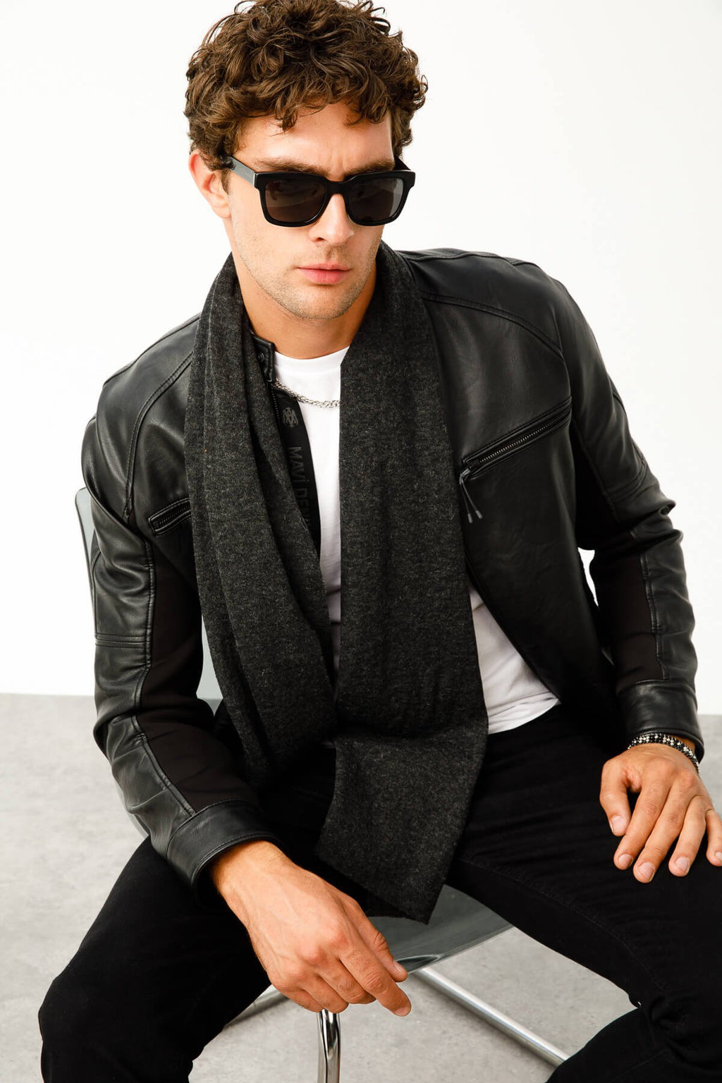 Men Angora sjaal zwart-grey