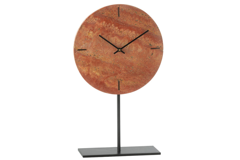 J-Line klok Rond Marmer - steen - terracotta/zwart