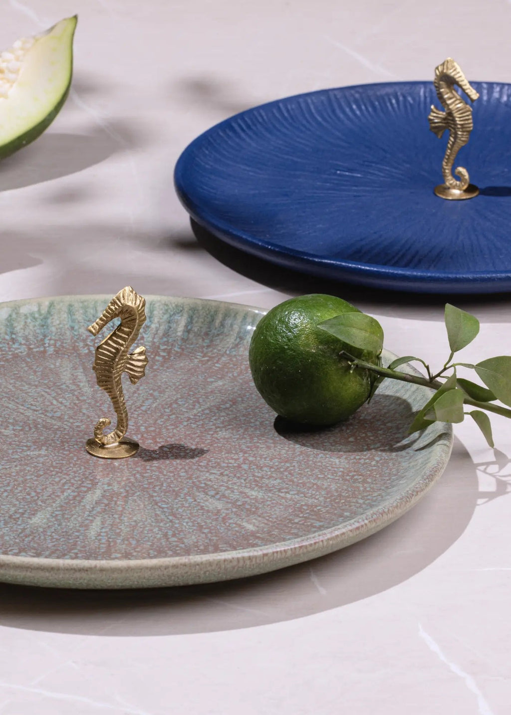 Keramiek Messing Zeepaardje Dienblad - Blauw