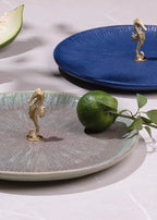 Keramiek Messing Zeepaardje Dienblad - Blauw