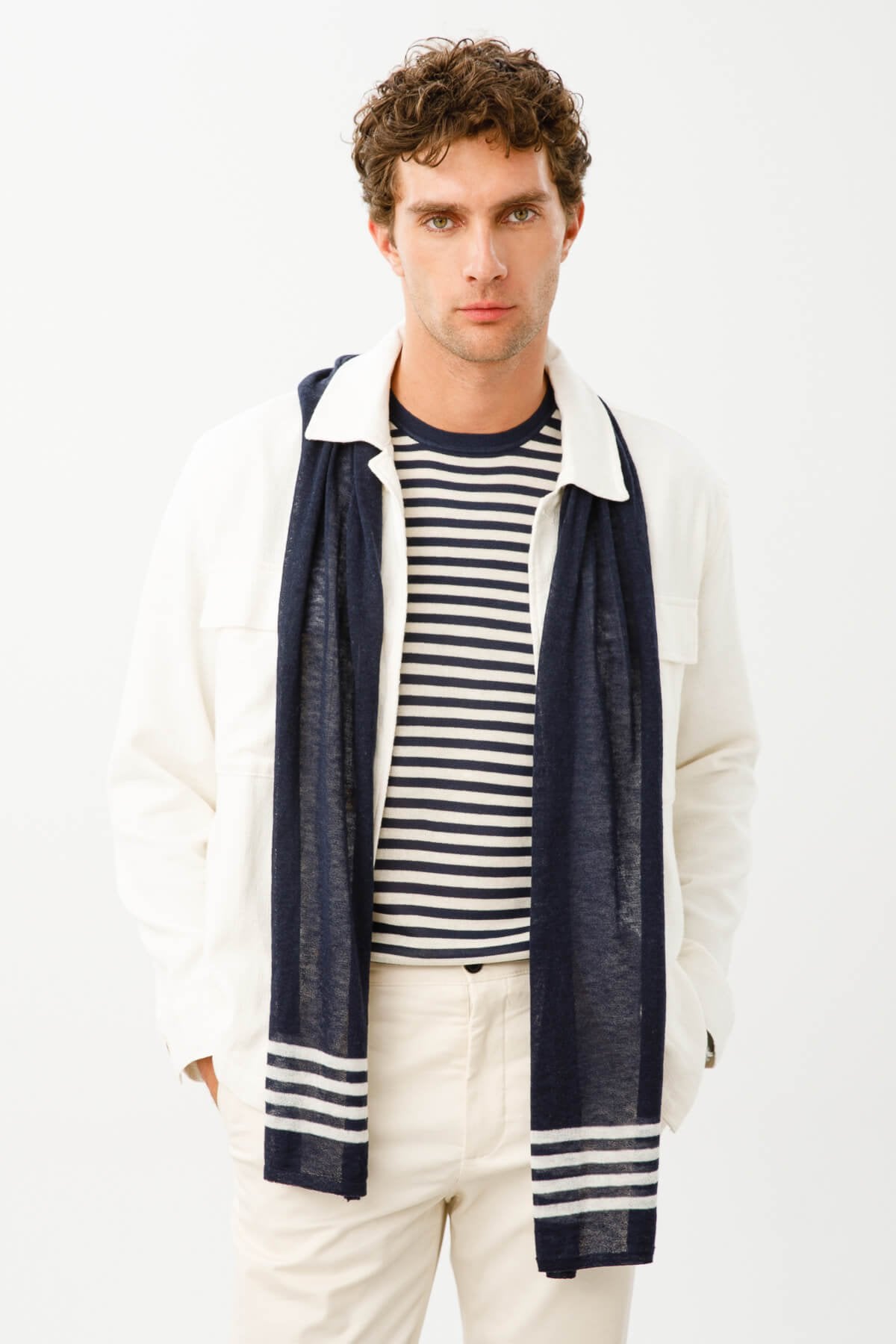 Men Navy Scarf Navy-ecru