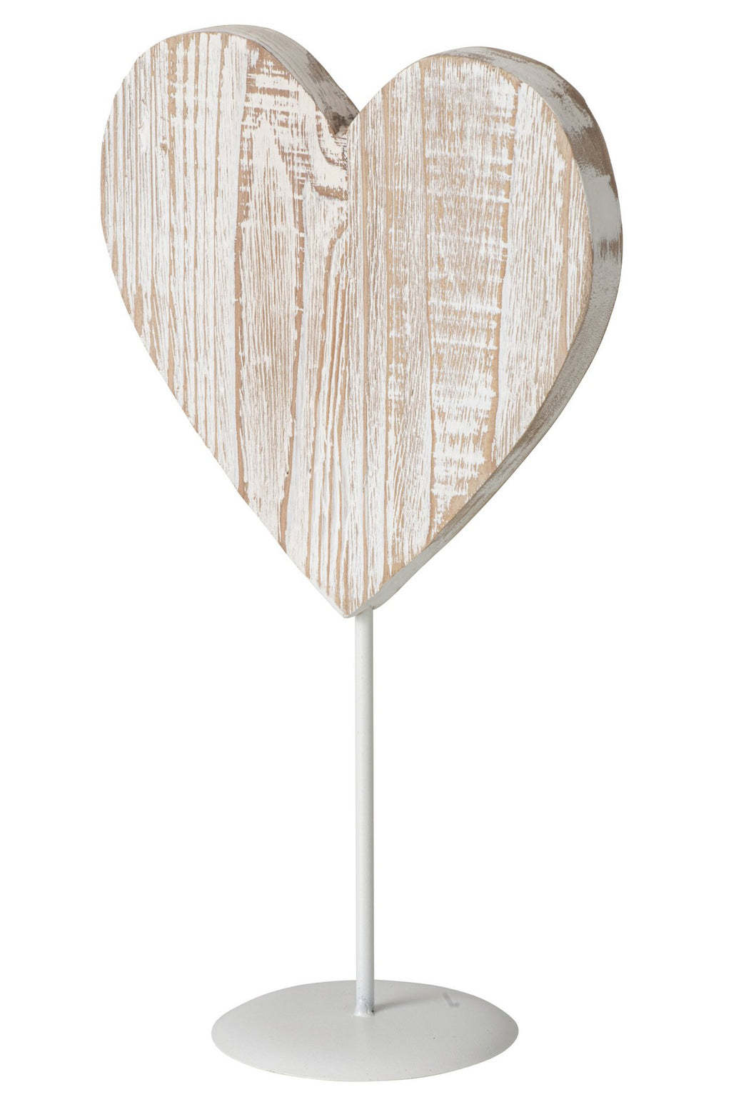 J-Line Hart op voet - hout - gebroken wit - large