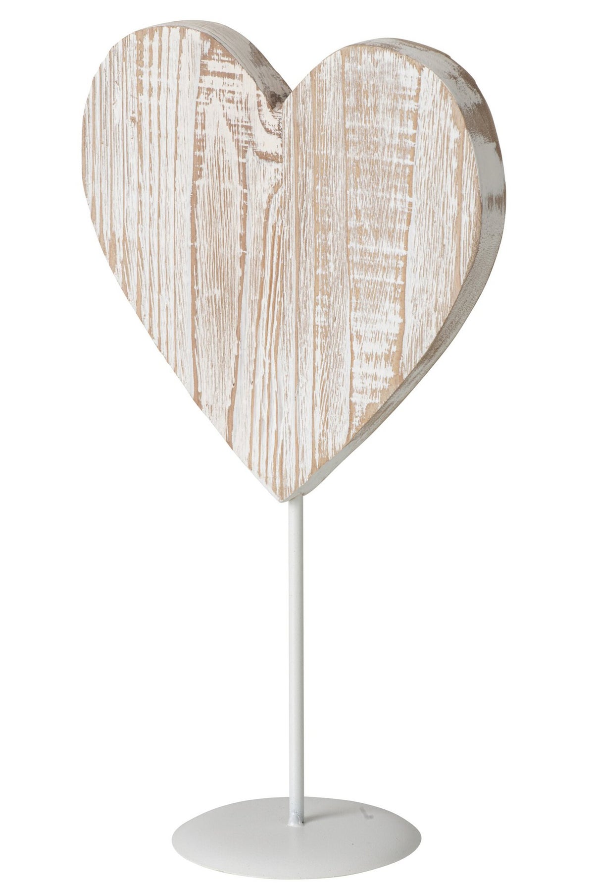 J-Line Hart op voet - hout - gebroken wit - large
