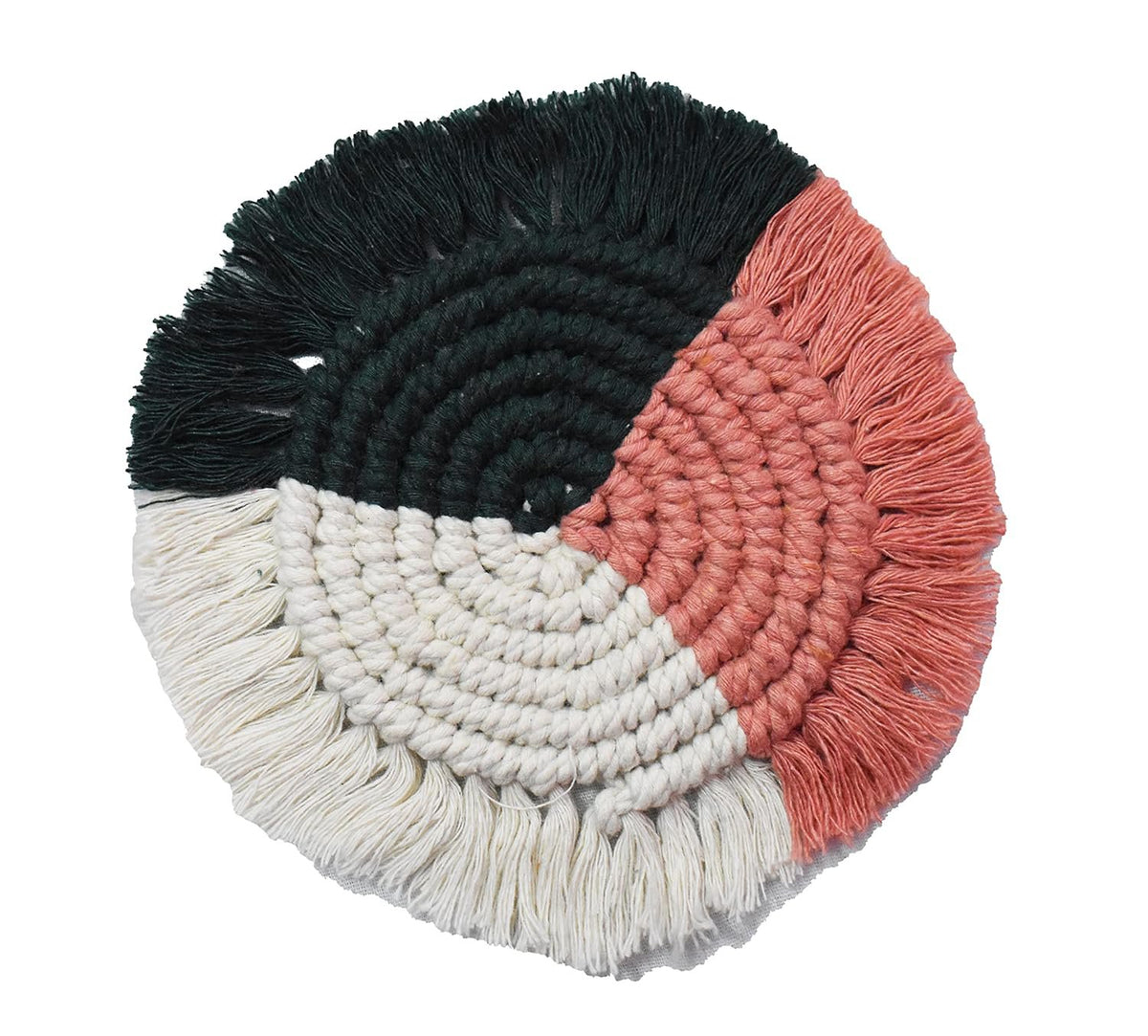 Veelkleurige macramé handgeweven katoenen onderzetterset – 15 cm diameter, 2 stuks