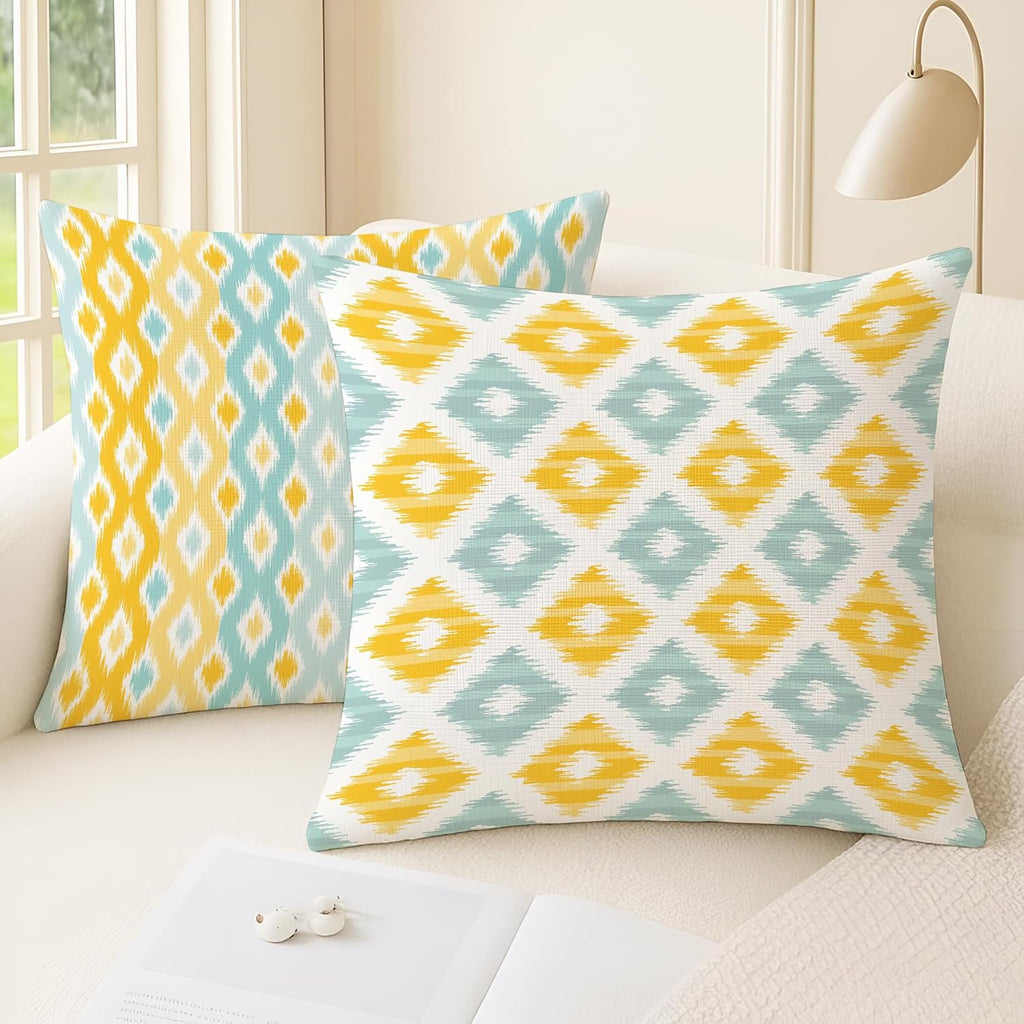 Kussenhoezen – polykatoen, geometrische Ikat-print, duurzaam – set van 5, 16x16 inch