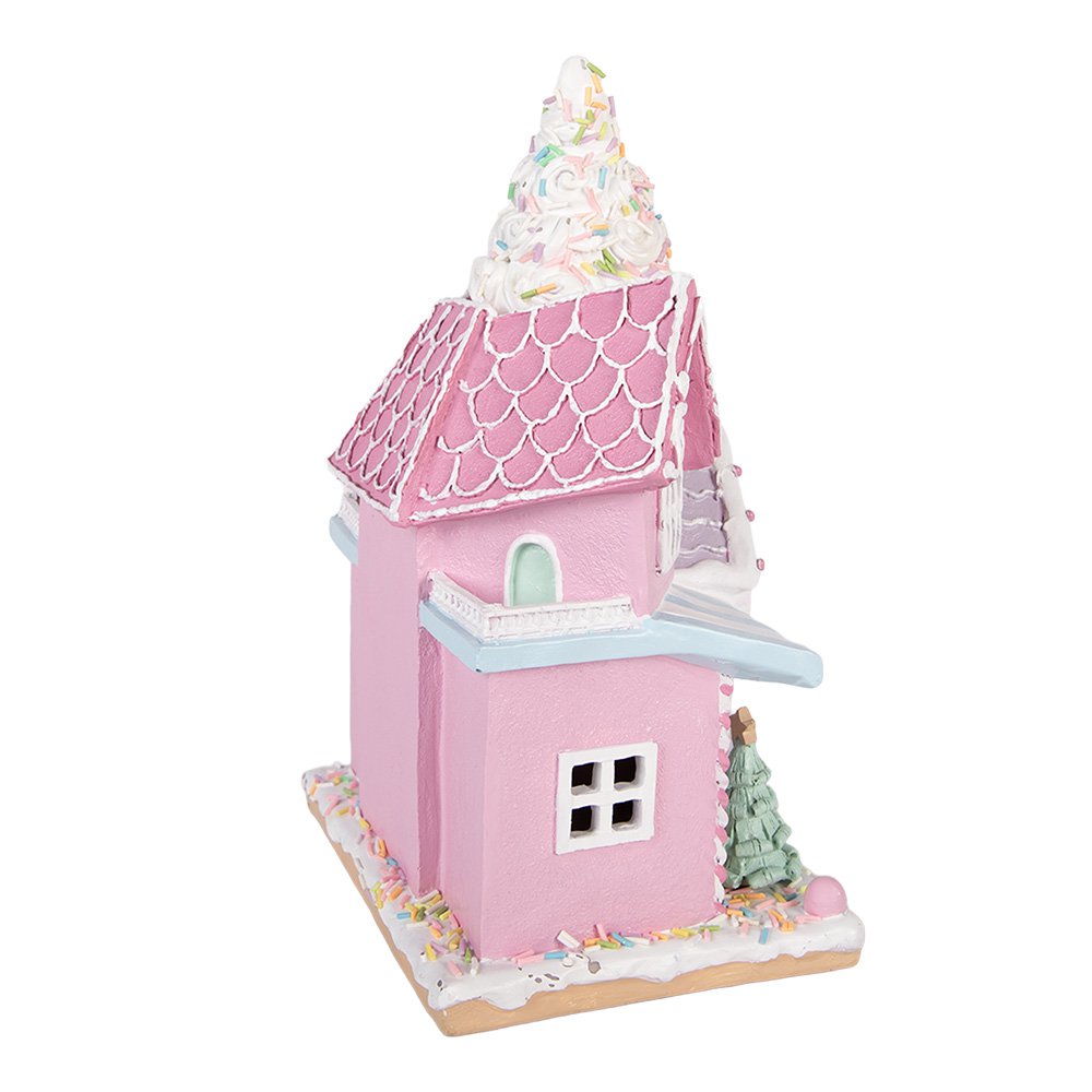 Gingerbread house met LED 21x14x28 cm Roze Kunststof