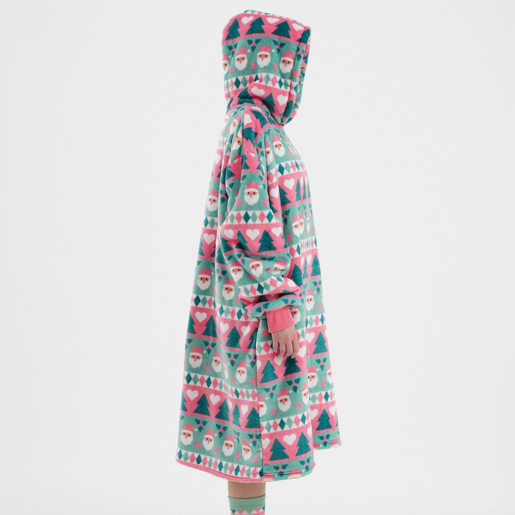 Textino Jolly Santa - Hoodie 70x110 cm - Volwassenen - Kerstmis - Geranium Roze - Roze