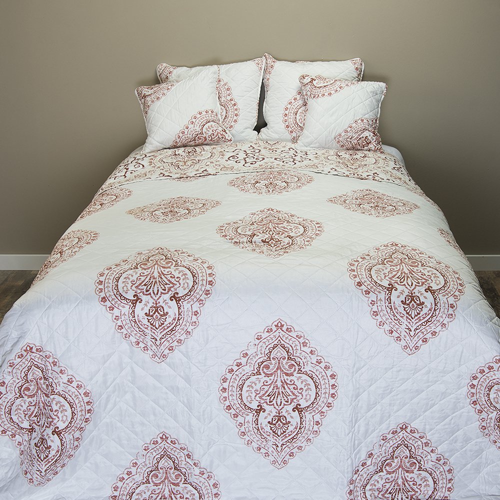 Bedsprei 2-persoons Wit Rood Katoen Sprei