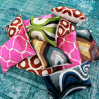 Velvet Ikat Kussen Retro Green Black Yellow 50x50 cm
