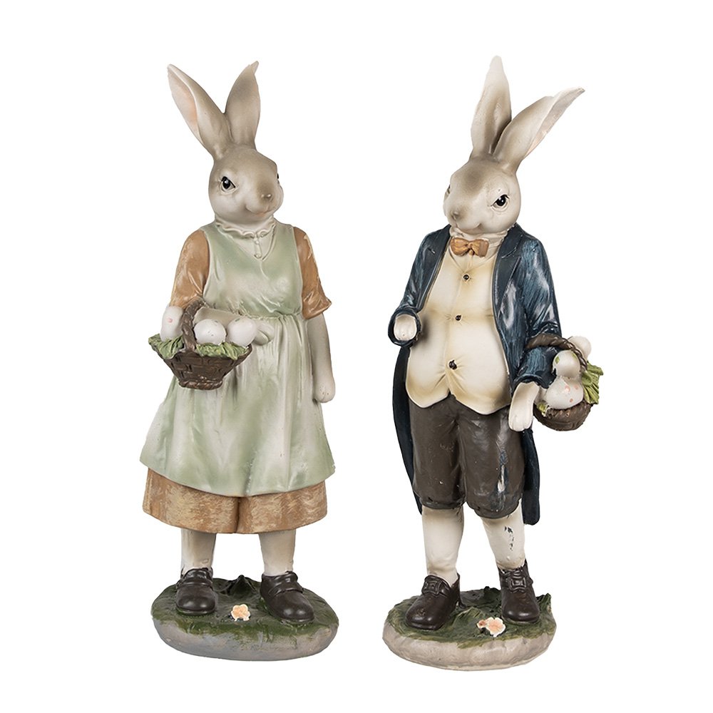 Beeld Konijn 25 cm Bruin Groen Polyresin Paasdecoratie