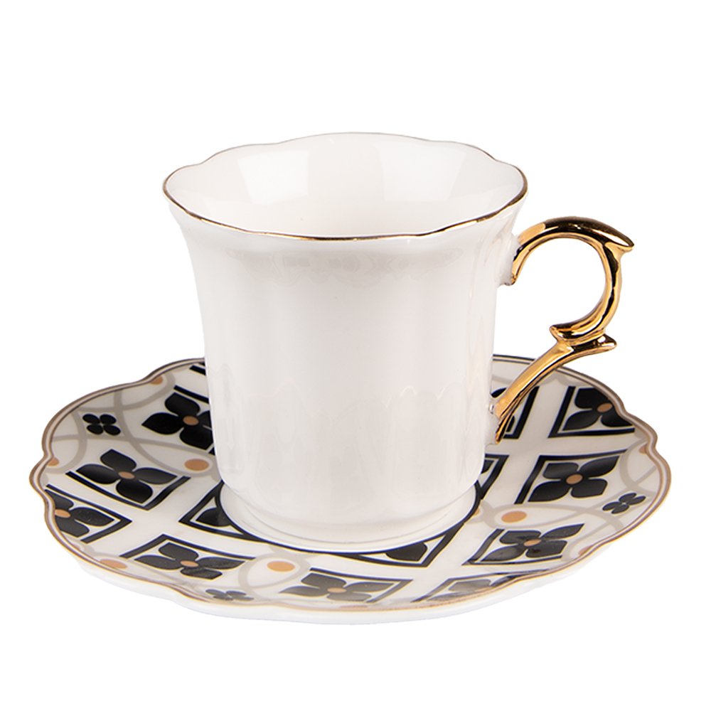 Kop en Schotel 95 ml Wit Zwart Porselein Servies
