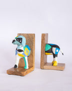 Technicolor Toto houten en papier-maché handbeschilderde boekensteunen