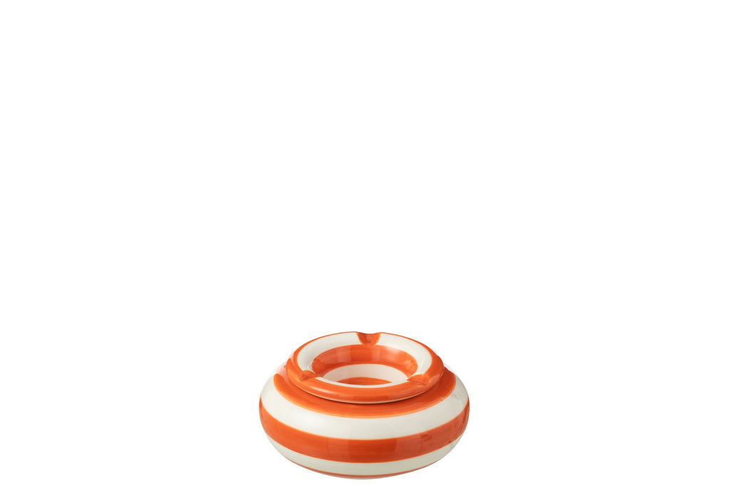 J-Line asbak Ashtray Granada Stripes - keramiek - wit/oranje - small