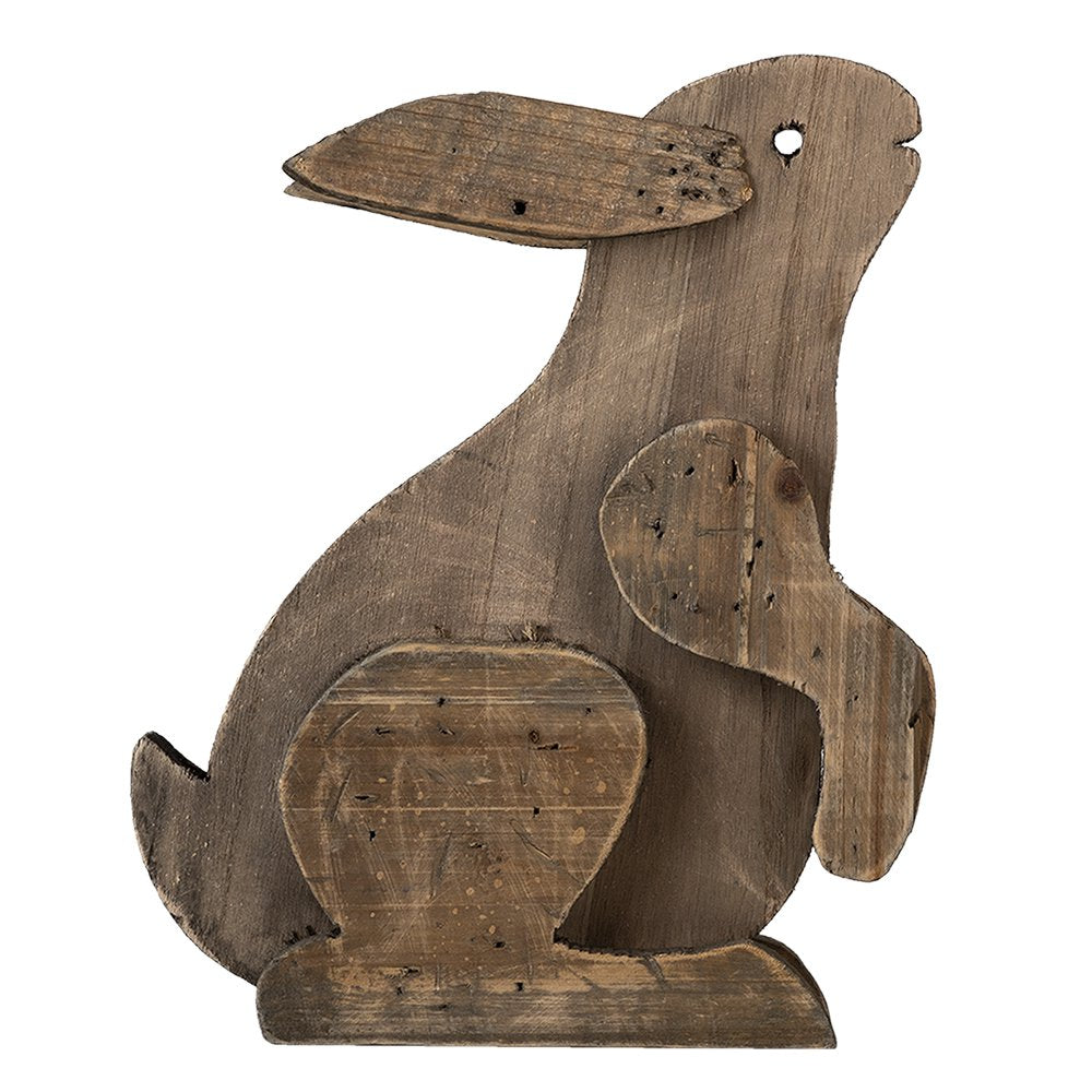 Beeld Konijn 20x12x26 cm Bruin Hout Decoratie Beeld