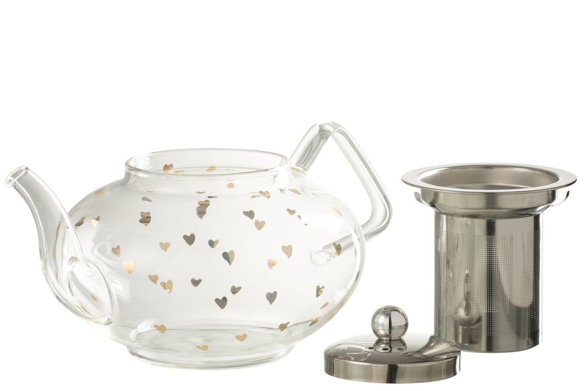J-Line Theepot Hart Glas Transparant/Goud