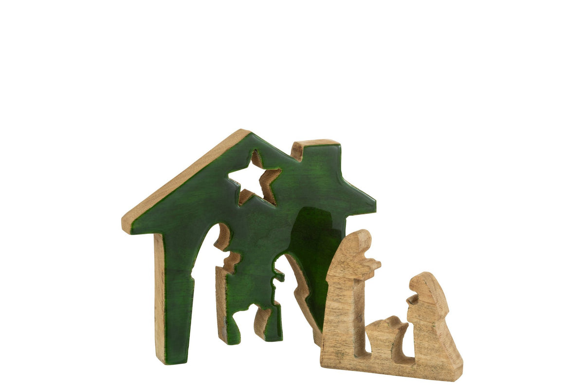 J-Line Kerstdecoratie - hout - groen/naturel - large