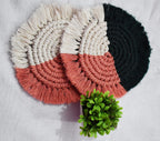 Veelkleurige macramé handgeweven katoenen onderzetterset – 15 cm diameter, 2 stuks