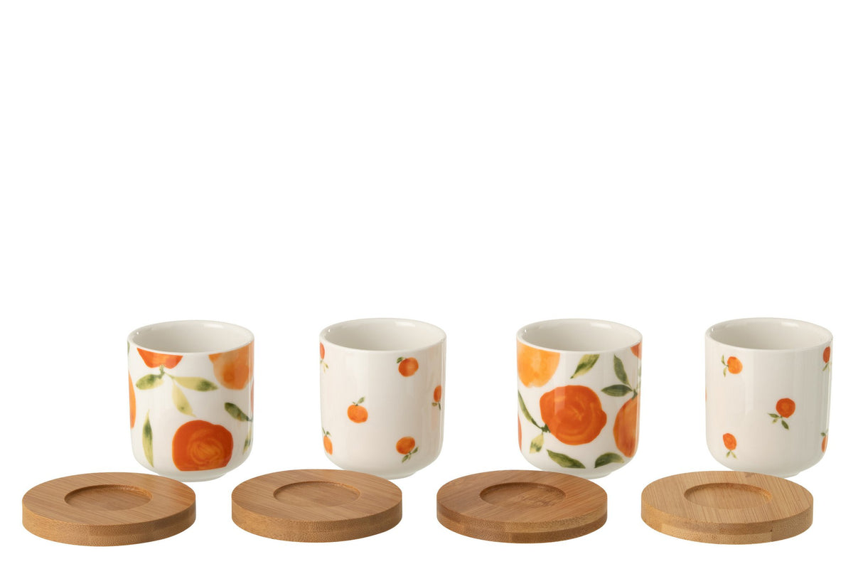 J-Line kopje Oranje - keramiek - wit/oranje - 4 st.