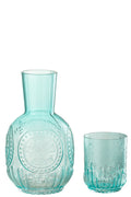 J-Line karaf + glas Maya - glas - turkoois