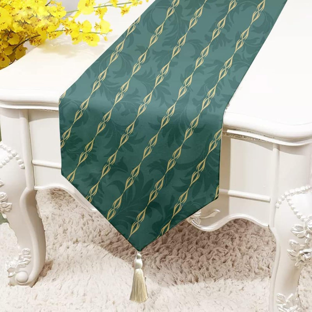 Tafel- en bedloper – bloemenprint van polykatoen – 13x60 inch met kwastjes