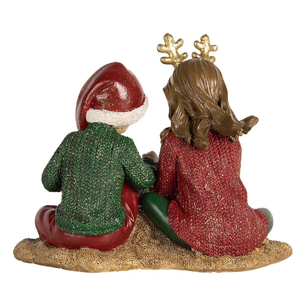 Kerstdecoratie Beeld Kinderen 14x9x11 cm Rood Kunststof