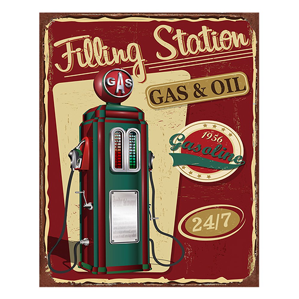 Tekstbord 20x25 cm Rood IJzer Benzinepomp Wandbord