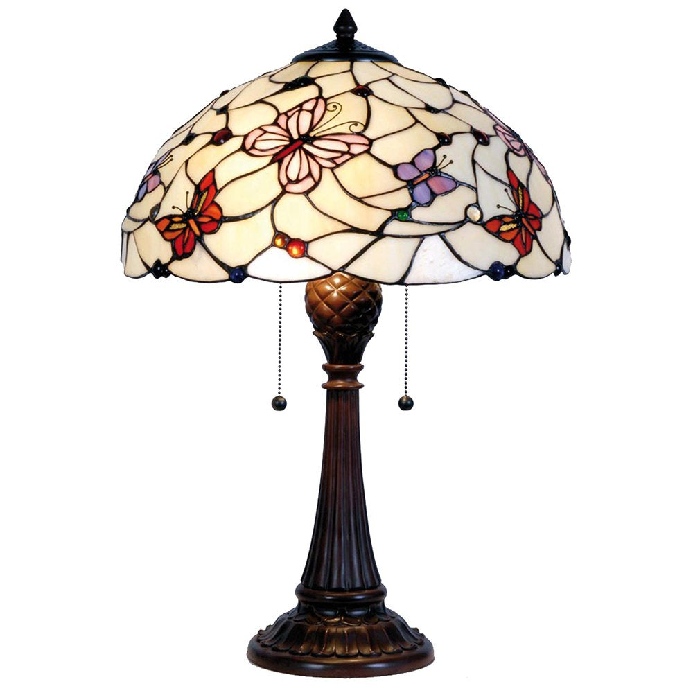 Tiffany Tafellamp Ø 41x60 cm Beige Paars Glas Vlinder Tiffany Bureaulamp