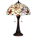 Tiffany Tafellamp Ø 41x60 cm Beige Paars Glas Vlinder Tiffany Bureaulamp