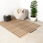 Handgeweven gestreept vloerkleed – katoenjute naturel design