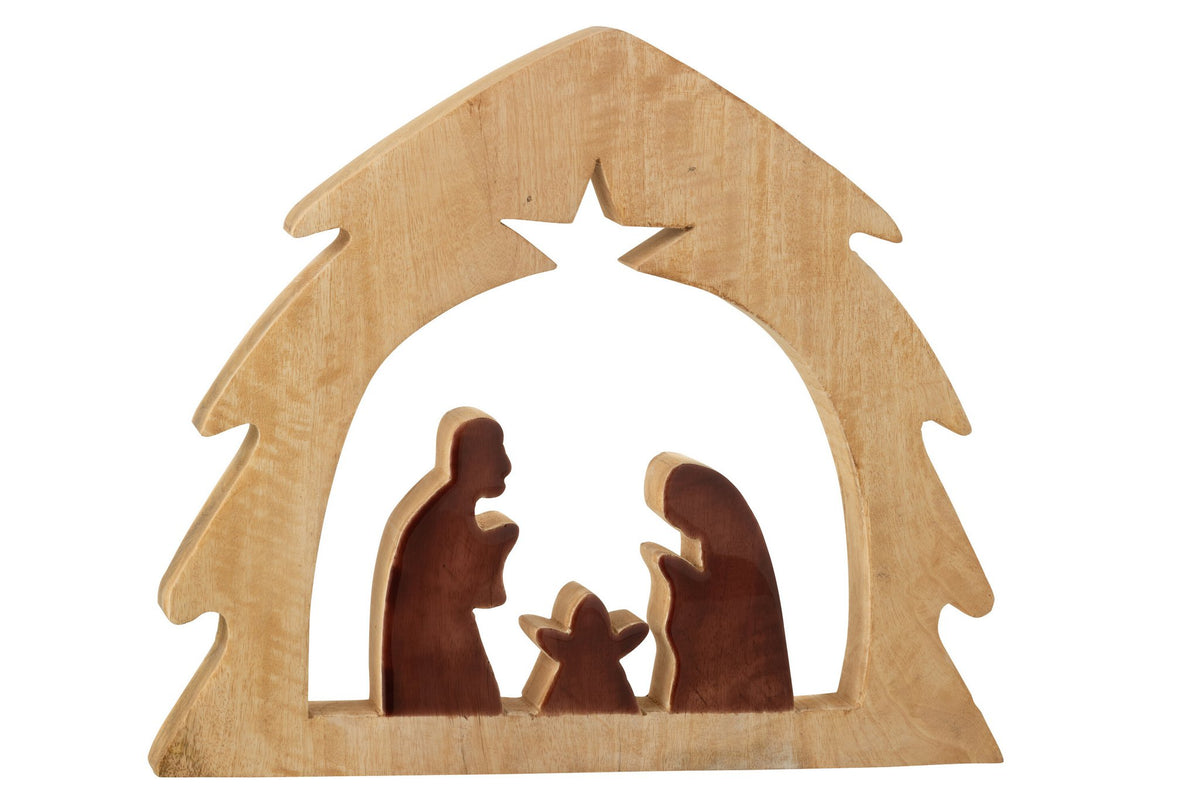 J-Line decoratie Kerststal in Huis - hout - naturel/bruin - L