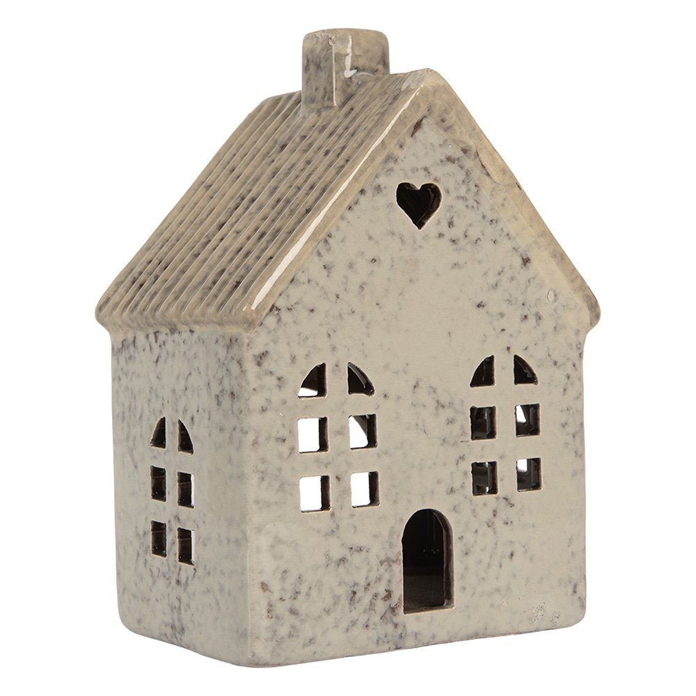 Waxinelichthouder Huis 11x7x16 cm Grijs Keramiek