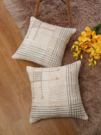 Set van 2 - Kussenhoezen met geometrisch patroon – Duurzame katoenen stof – Gebroken wit en bruin – 45x45 cm