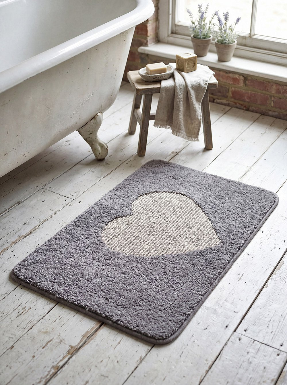 Badmat 58x38x1 cm Grijs Polyester Hart