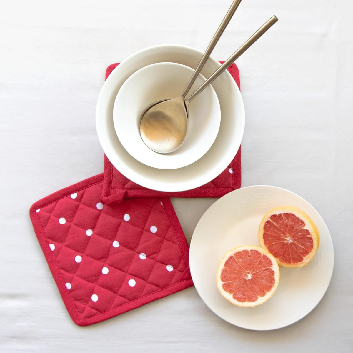 Combinatieset keukenlinnen – schort, pannenlappen, servetten – 100% katoen, wasbaar in de machine