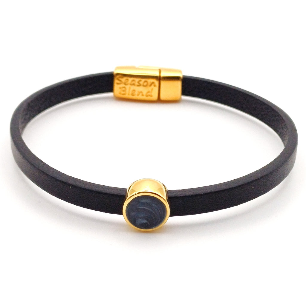 Leren armband met ronde emaille schuifregelaar