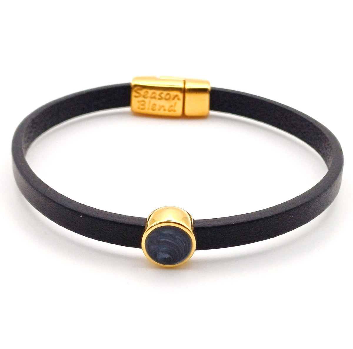 Leren armband met ronde emaille schuifregelaar