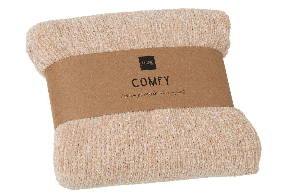 J-Line deken Chenille - polyester - beige