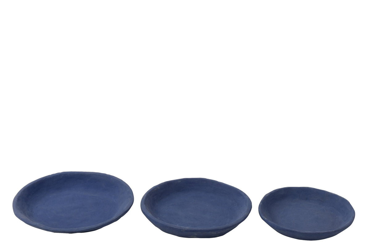 J-Line schaal - papier maché - blauw - set van 3