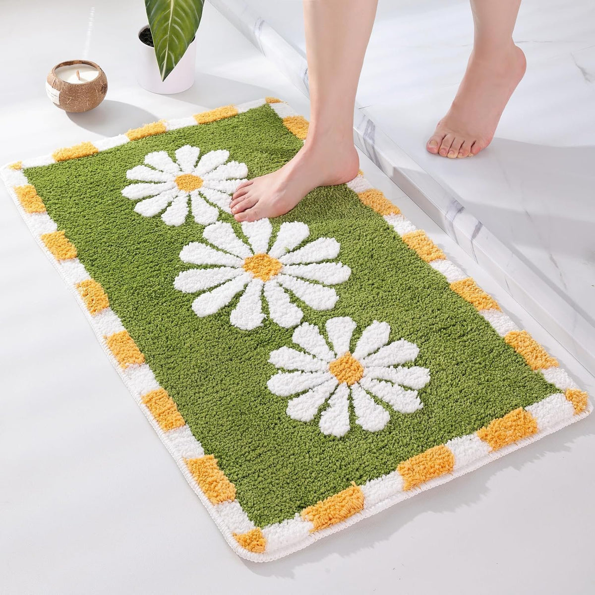 Blossom Superzachte antislip microvezelmat 2000 GSM (50x80 cm), 1 stuk | Absorberende badkeukendeur vloermat groen