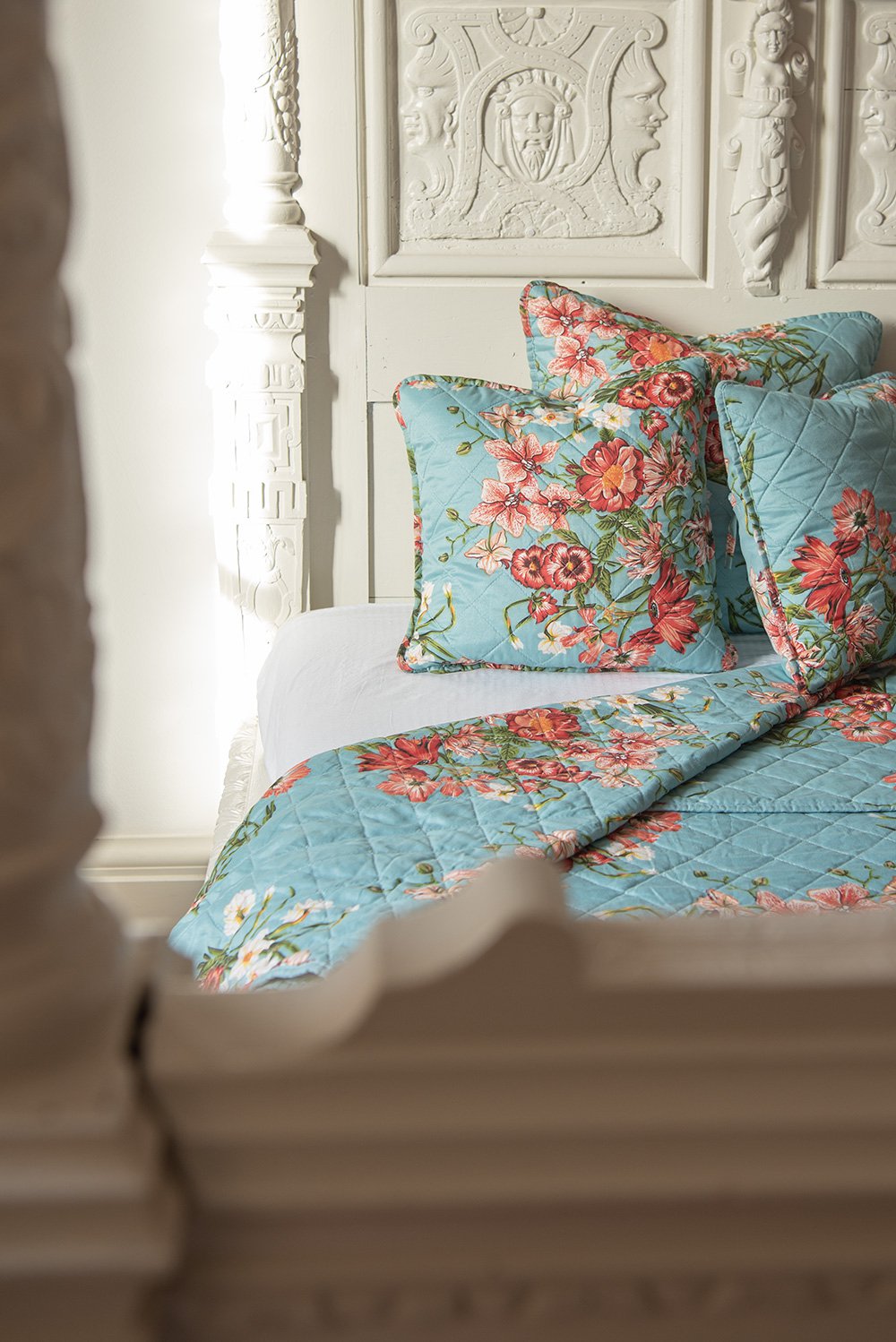 Bedsprei 140x220 cm Blauw Roze Katoen Bloemen Sprei