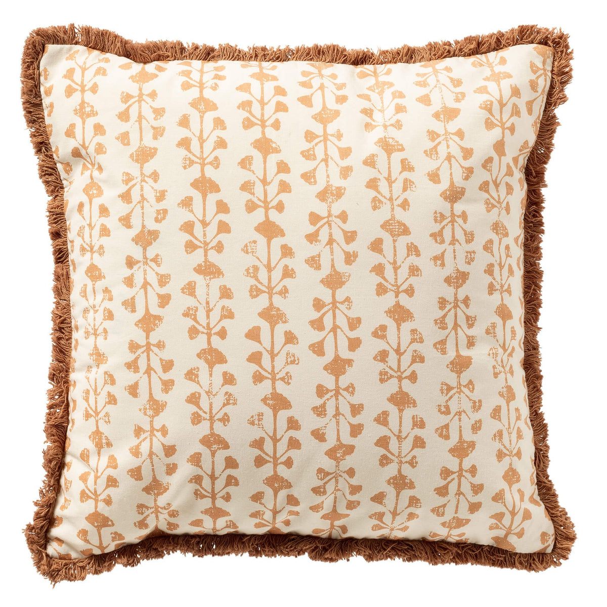 Dutch Decor Francine - Kussen 45x45 cm - 100% katoen - Bladmotief en franjes - Oud koraal - Roze