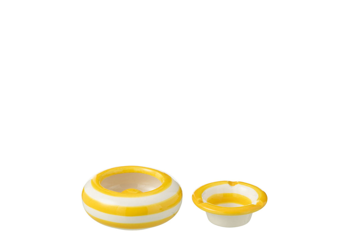 J-Line asbak Granada Stripes - keramiek - wit/geel - small
