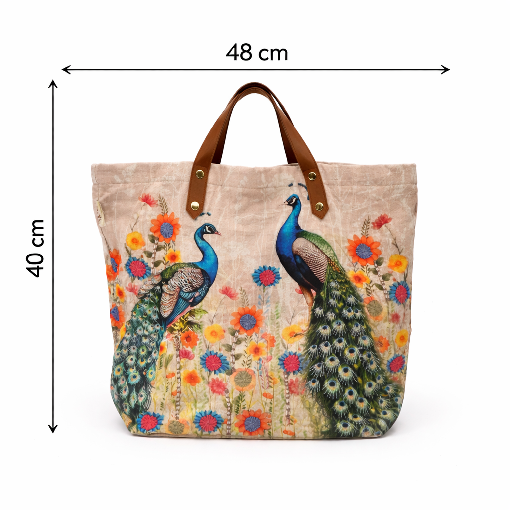 Geborduurde draagtas van pauwkatoen - Multi Shopper met bloemen - 40 x 48 cm